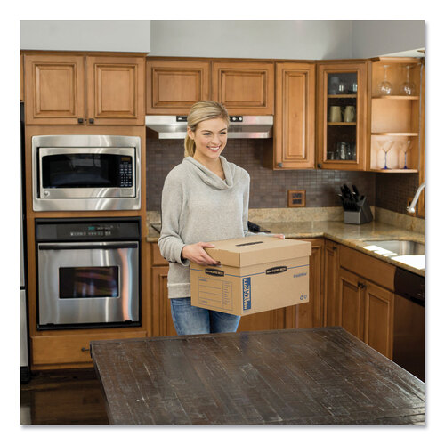FEL7710201 - Fellowes - SmoothMove Maximum Strength Moving Boxes, Half Slotted Container (HSC), Small, 15&quot; x 15&quot; x 12&quot;, Brown/Blue, 8/Pack