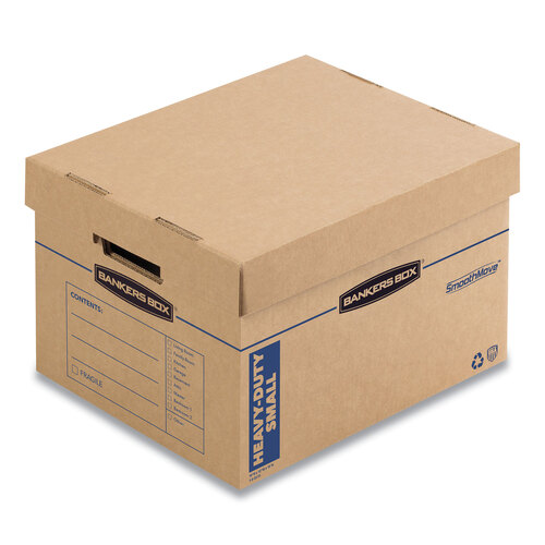 FEL7710201 - Fellowes - SmoothMove Maximum Strength Moving Boxes, Half Slotted Container (HSC), Small, 15&quot; x 15&quot; x 12&quot;, Brown/Blue, 8/Pack