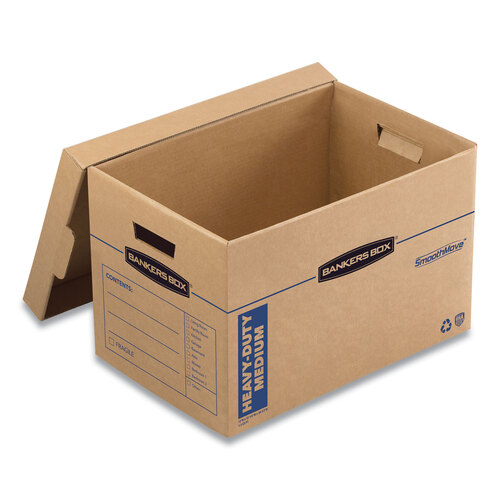 FEL7710301 - Fellowes - SmoothMove Maximum Strength Moving Boxes, Half Slotted Container (HSC), Medium, 12.25&quot; x 18.5&quot; x 12&quot;, Brown/Blue, 8/Pack