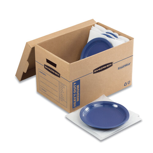 FEL7710301 - Fellowes - SmoothMove Maximum Strength Moving Boxes, Half Slotted Container (HSC), Medium, 12.25&quot; x 18.5&quot; x 12&quot;, Brown/Blue, 8/Pack