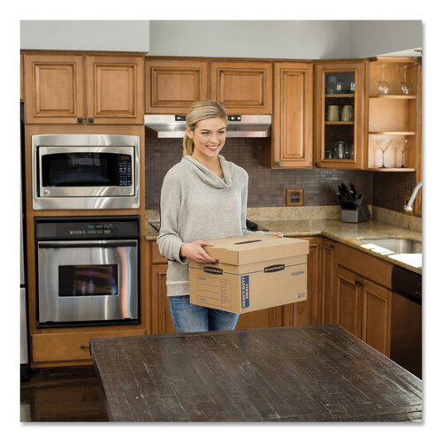 FEL7710301 - Fellowes - SmoothMove Maximum Strength Moving Boxes, Half Slotted Container (HSC), Medium, 12.25&quot; x 18.5&quot; x 12&quot;, Brown/Blue, 8/Pack