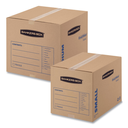 FEL7713901 - Fellowes - SmoothMove Basic Moving Boxes, Regular Slotted Container (RSC), Medium, 18&quot; x 18&quot; x 16&quot;, Brown/Blue, 20/Bundle