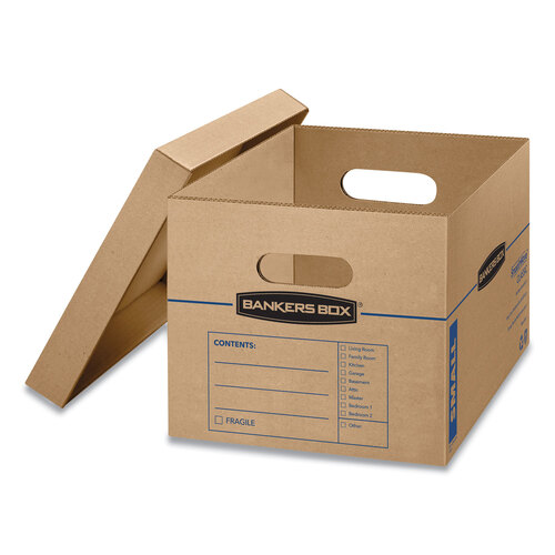 FEL7714203 - Fellowes - SmoothMove Classic Moving/Storage Boxes, Half Slotted Container (HSC), Small, 12&quot; x 15&quot; x 10&quot;, Brown/Blue, 10/Carton