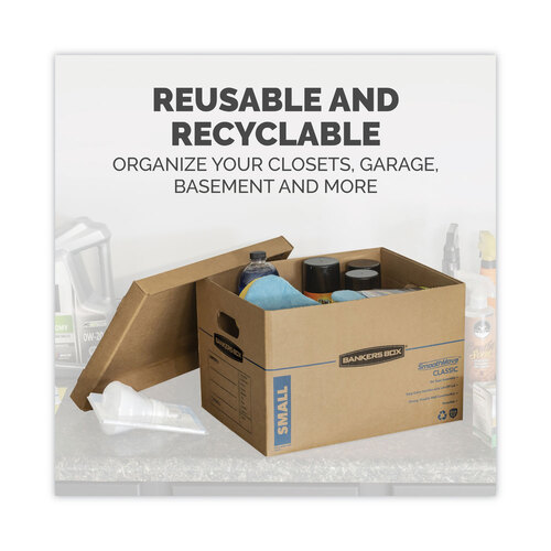FEL7716401 - Fellowes - SmoothMove Classic Moving/Storage Box Kit, Half Slotted Container (HSC), Assorted Sizes: (8) Small, (4) Med, Brown/Blue,12/CT