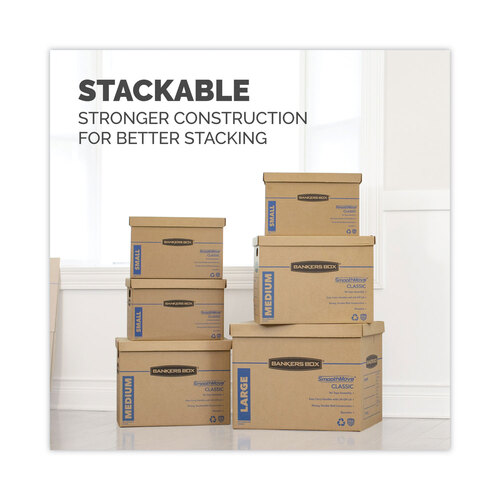 FEL7716401 - Fellowes - SmoothMove Classic Moving/Storage Box Kit, Half Slotted Container (HSC), Assorted Sizes: (8) Small, (4) Med, Brown/Blue,12/CT