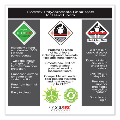 FLRER1215219ER - Floortex - Cleartex Ultimat Polycarbonate Chair Mat for Hard Floors, 48 x 60, Clear