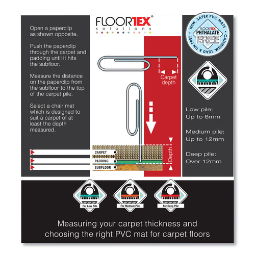 FLRPF1113425EV - Floortex - Cleartex Advantagemat Phthalate Free PVC Chair Mat for Low Pile Carpet, 53 x 45, Clear