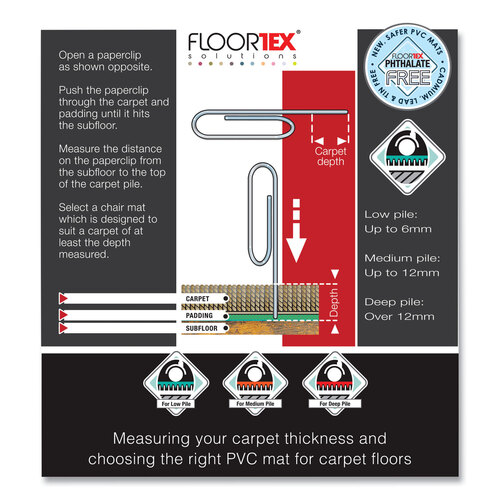 FLRPF1115225EV - Floortex - Cleartex Advantagemat Phthalate Free PVC Chair Mat for Low Pile Carpet, 60 x 48, Clear