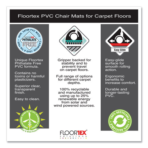 FLRPF1115225EV - Floortex - Cleartex Advantagemat Phthalate Free PVC Chair Mat for Low Pile Carpet, 60 x 48, Clear