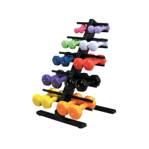 FNT10-0578 - Fabrication Enterprises - CanDo&reg; Vinyl Coated Dumbbell - 10-Piece Set with Floor Rack - 2 Each 1, 2, 3, 4, 5