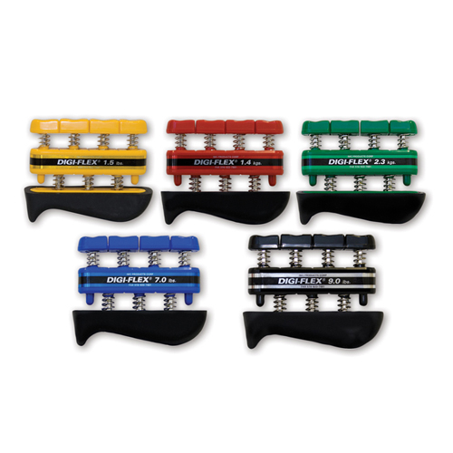 FNT10-0745 - Fabrication Enterprises - CanDo&reg; Digi-Flex&reg; Hand Exerciser - Set of 5 (Yellow, Red, Green, Blue, Black), No Rack