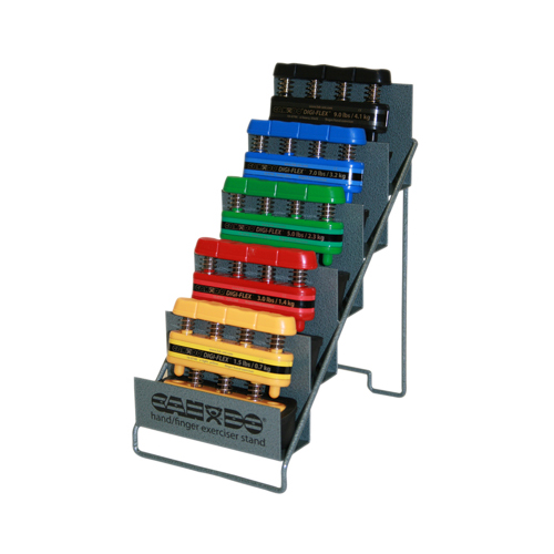 FNT10-0749 - Fabrication Enterprises - CanDo&reg; Digi-Flex&reg; Hand Exerciser - Set of 5 (Yellow, Red, Green, Blue, Black), with Metal Rack