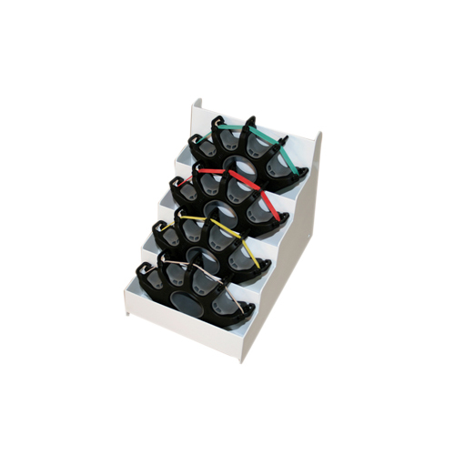 FNT10-0757 - Fabrication Enterprises - CanDo&reg; Digi-Extend&reg; Hand Exerciser - 4 Exercises with 64 Bands (16 Each: Tan, Yellow, Red, Green), Metal Rack