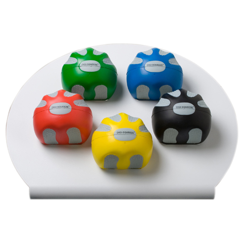 FNT10-1996 - Fabrication Enterprises - CanDo&reg; Digi-Squeeze&reg; Hand Exerciser - Large - Set of 5 Pieces (Yellow, Red, Green, Blue, Black), with Rack