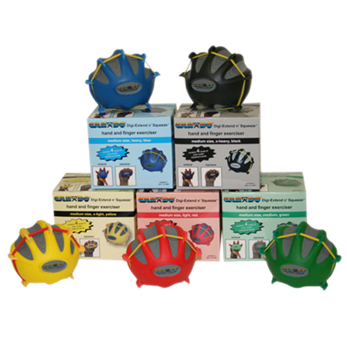FNT10-2275 - Fabrication Enterprises - CanDo&reg; Digi-Extend N' Squeeze&reg; Hand Exerciser - Small - 5-Piece Set (Yellow, Red, Green, Blue, Black), No Stand