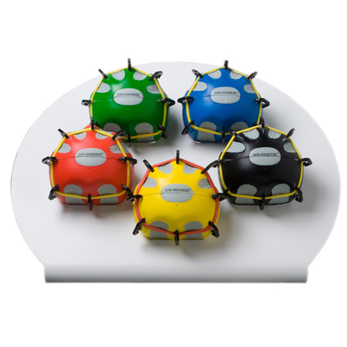 FNT10-2296 - Fabrication Enterprises - CanDo&reg; Digi-Extend N' Squeeze&reg; Hand Exerciser - Large - 5-Piece Set (Yellow, Red, Green, Blue, Black), with Stand