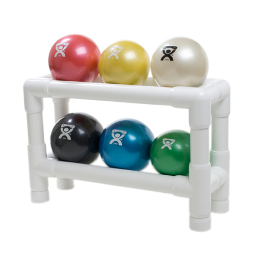 FNT10-3188 - Fabrication Enterprises - CanDo&reg; WaTE&trade; Ball - Hand-Held Size - 6-Piece Set (1 Each: Tan, Yellow, Red, Green, Blue, Black), with 2-Tier Rack
