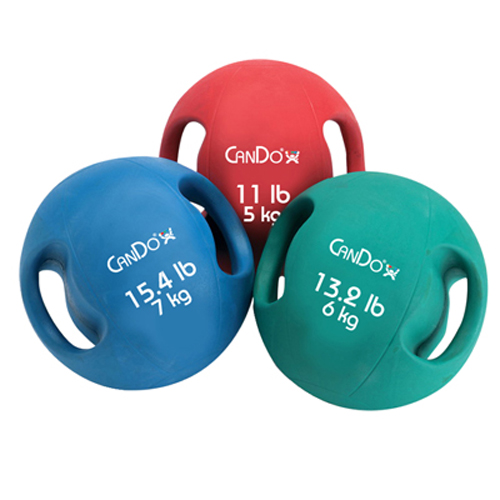 FNT10-3282 - Fabrication Enterprises - CanDo&reg; Molded Dual Handle Medicine Ball - 11 lb. (5 kg) - Red