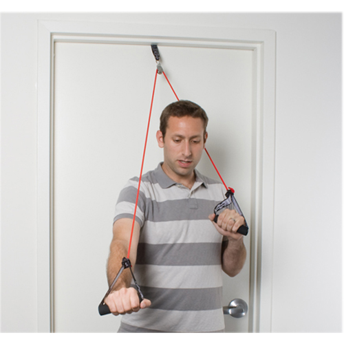 FNT10-5041 - Fabrication Enterprises - CanDo&reg; Shoulder Pulley with Exercise Tubing and Handles, Red - Light
