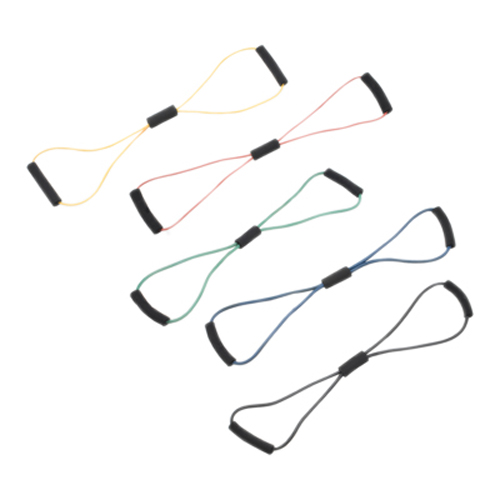 FNT10-5599 - Fabrication Enterprises - CanDo&reg; Tubing BowTie&trade; Exerciser - 30" - 5-Piece Set (1 Each: Yellow, Red, Green, Blue, Black)