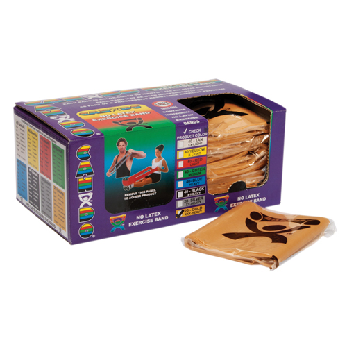 FNT10-5647 - Fabrication Enterprises - CanDo&reg; Latex Free Exercise Band - Box of 40, 4' Length - Gold - xxx-Heavy