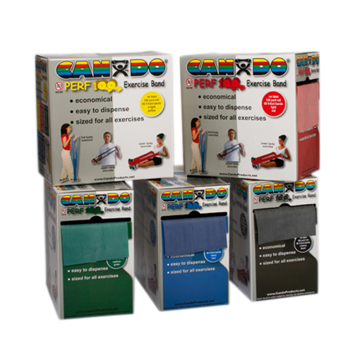 FNT10-5698 - Fabrication Enterprises - CanDo&reg; Latex Free Exercise Band - 100 Yard Perf 100&reg; Rolls, 5-Piece Set (1 Each: Yellow, Red, Green, Blue, Black)