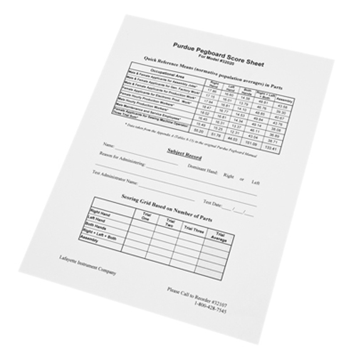 FNT12-3002 - Fabrication Enterprises - Manipulation and Dexterity Test - Purdue&reg; Pegboard Accessory - 25 Scoring for ms