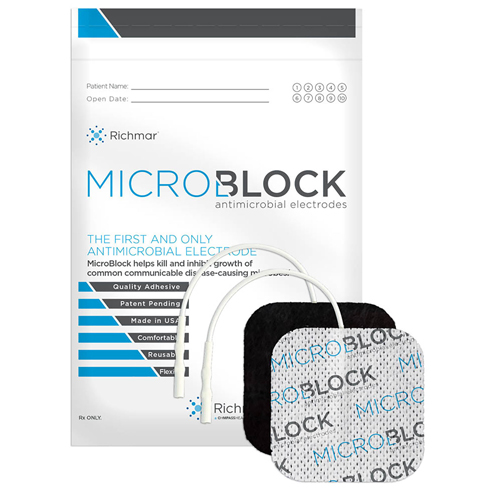 FNT13-3280 - Fabrication Enterprises - Micro Block Antimicrobial Electrodes, 2" x 2" Square White Cloth (10 packs of 4)