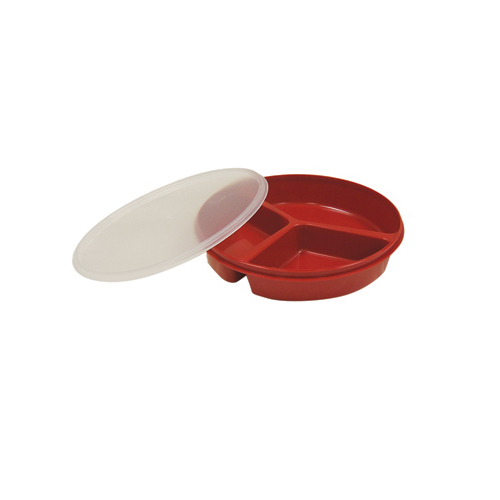 Partitioned Scoop Red Dish with Cover :: adapted dining plate with three  deep sections