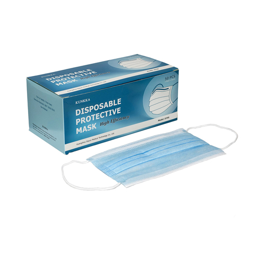 FNT70-0645-50 - Fabrication Enterprises - 3 Ply Disposable Face Masks with Ear Loops and Adjustable Nose Clips, Box of 50