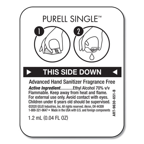 GOJ96302MNS - GOJO - Single Use Advanced Gel Hand Sanitizer, 1.2 mL, Packet, Fragrance-Free, 2,000/Carton