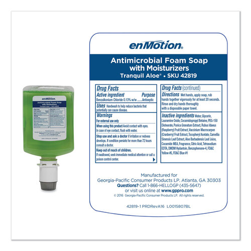 GPC42819 - GEORGIA PACIFIC - GP enMotion Automated Touchless Antimicrobial Foam Soap Refill, Tranquil Aloe, 1,200 mL Bottle, 2/Carton