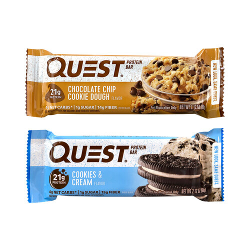 GRR22000966 - QUEST NUTRITION - Protein Bar Value Pack, Chocolate Chip Cookie Dough, Cookies and Cream, 2.12 oz Bar, 14/Carton, Ships in 1-3 Business Days