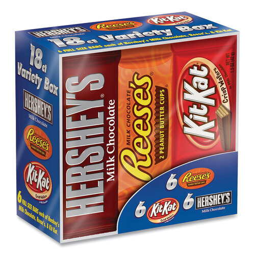 Full Size Chocolate Candy Bar Variety Pack, Assorted 1.5 oz Bar, 18 Bars/Carton, Ships in 1-3 Business Days Full Size Chocolate Candy Bar Variety Pack, Assorted 1.5 oz Bar, 18 Bars/Carton, Ships in 1-3 Business Days