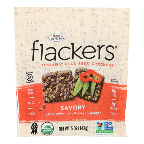 Flackers The Kitchen Organic Flax Seed Crackers Savory Case of 6