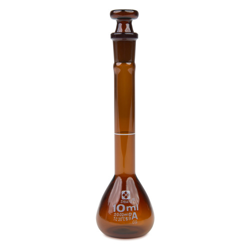 HSW2307A-10-CS - Heathrow Scientific - Heathrow Scientific Volumetric Flask, Amber, Class A, Glass Stopper, 10 mL