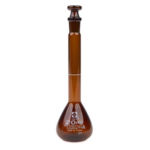 HSW2307A-20-CS - Heathrow Scientific - Heathrow Scientific Volumetric Flask, Amber, Class A, Glass Stopper, 20 mL