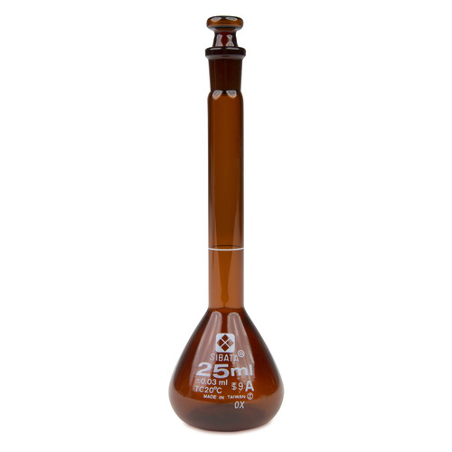 HSW2307A-25-CS - Heathrow Scientific - Heathrow Scientific Volumetric Flask, Amber, Class A, Glass Stopper, 25 mL