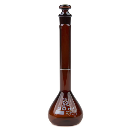 HSW2307A-50-CS - Heathrow Scientific - Heathrow Scientific Volumetric Flask, Amber, Class A, Glass Stopper, 50 mL