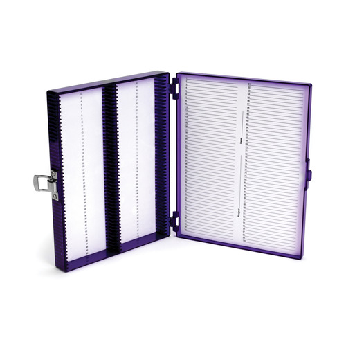 HSWHS15988H-CS - Heathrow Scientific - Heathrow Scientific Microscope Slide Box Polycarbonate 100-Place, Purple