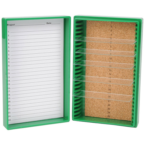 HSWHS15989B-CS - Heathrow Scientific - Heathrow Scientific Premium Microscope Slide Box, 25-Place, Cork, Green