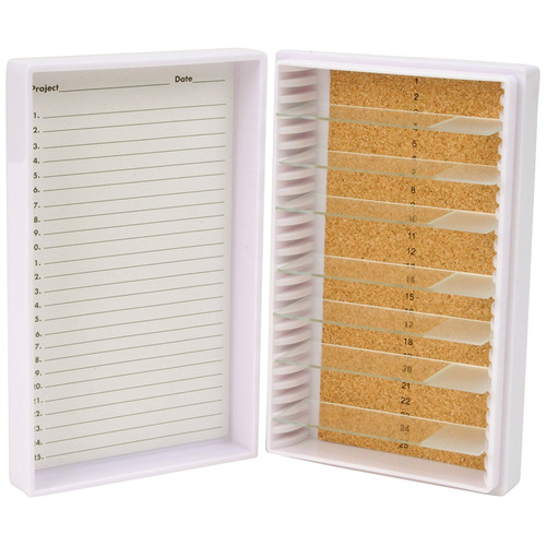 HSWHS15989E-CS - Heathrow Scientific - Heathrow Scientific Premium Microscope Slide Box, 25-Place, Cork, White