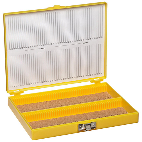HSWHS15994D-CS - Heathrow Scientific - Heathrow Scientific Premium Microscope Slide Box, 100-Place, Cork, Yellow