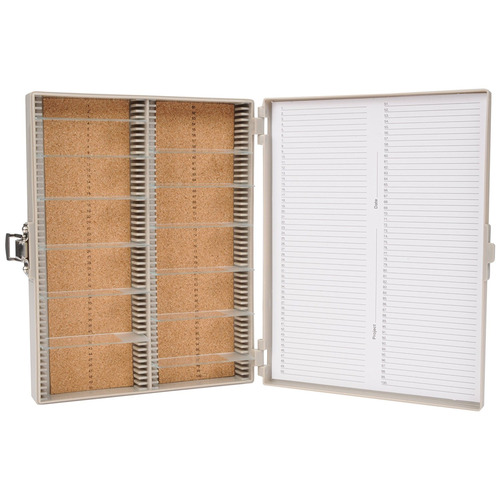 HSWHS15994F-CS - Heathrow Scientific - Heathrow Scientific Premium Microscope Slide Box, 100-Place, Cork, Grey