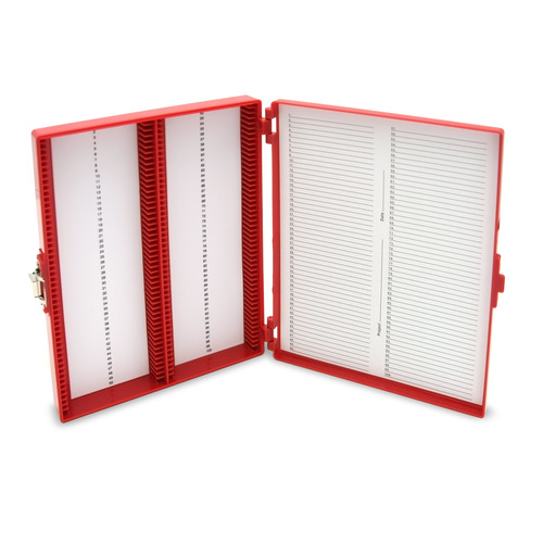 HSWHS15994P-CS - Heathrow Scientific - Heathrow Scientific Premium Microscope Slide Box, 100-Place, Foam, Red