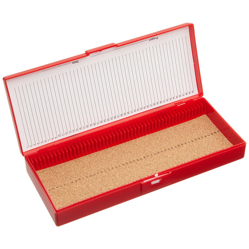 HSWHS15996B-CS - Heathrow Scientific - Heathrow Scientific Premium Microscope Slide Box, 50-Place, Cork, Red