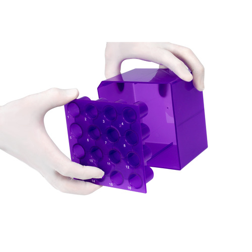 HSWHS23271A-CS - Heathrow Scientific - Heathrow Scientific Transformer Cube Tube Rack 15 & 50mL Box, Purple