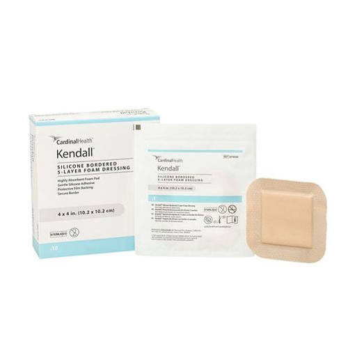 IND55BFM412-EA - Cardinal Health - Cardinal Health Kendall Silicone Bordered 5-Layer Foam Dressing, 4" x 12", 1/EA