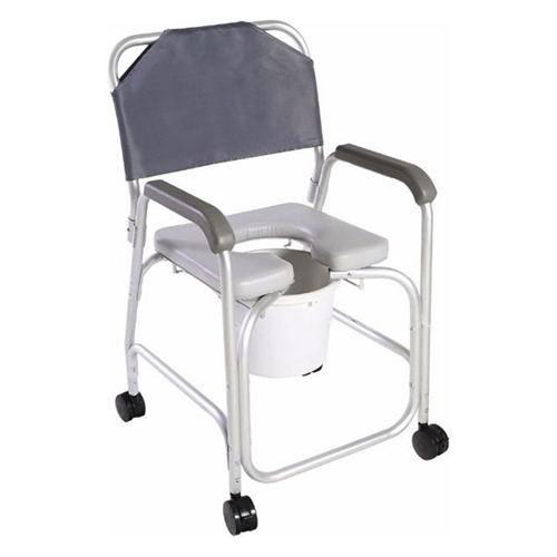 IND55CBAS0032-EA - Cardinal Health - Aluminum Commode Shower Chair with Back, Locking Casters, 10 Qt, 1/EA