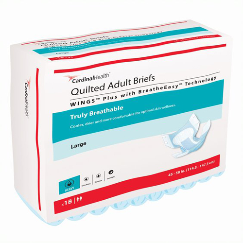 IND6866134-CS - Cardinal Health - Cardinal Health WINGS Plus Quilted Brief with BreatheEasy Technology, Large, 45" - 58", 72/CS